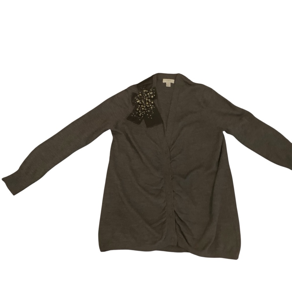 NWOT Loft Stunning Gray Cardigan with Jeweled Bow Accent Sz XL - Picture 16 of 16